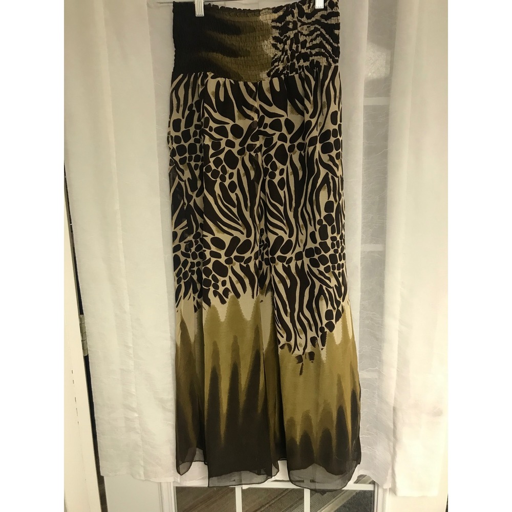 Ash &‎ Sara Animal Print Wide Leg Palazzo Pants Brown Tan Smocked Waist M NEW